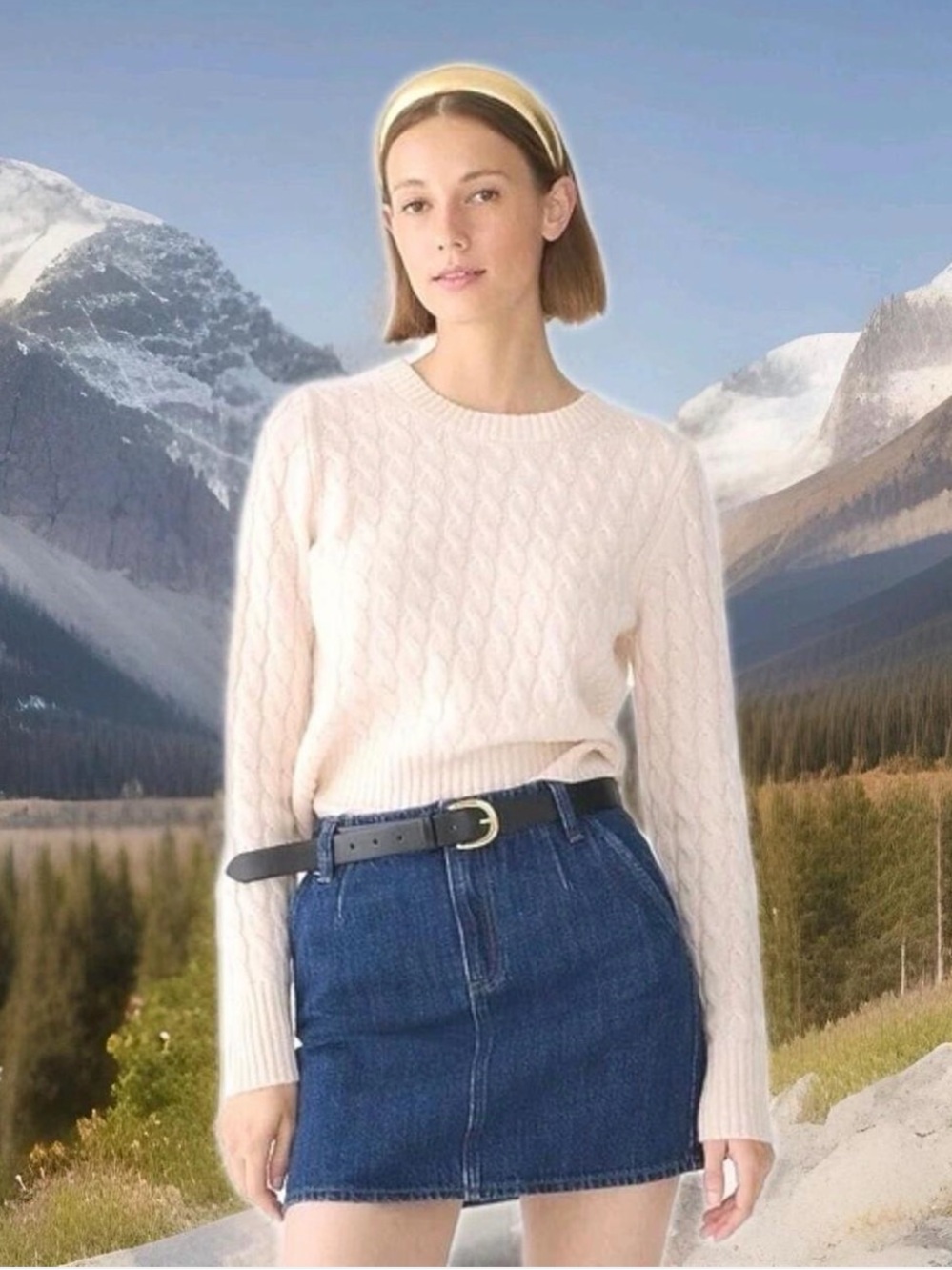 $228 J. Crew ๐ฏ Cashmere Shrunken Cable Knit Crewneck Sweater, Ivory, M Medium - Picture 2 of 8